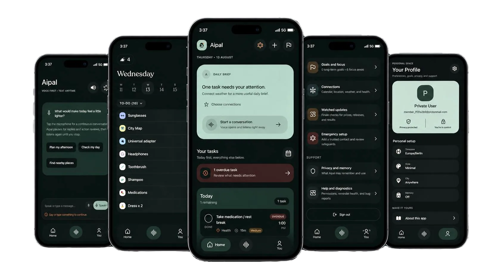 AiPal across Today, chat, planning, goals and profile